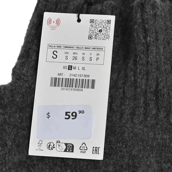 NWT Zara Soft Knit Sweater High Collar  Gray Size Small - Picture 5 of 10